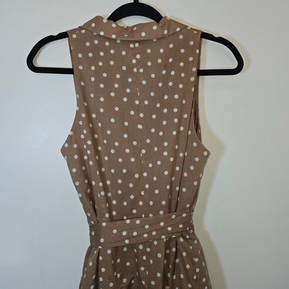 Jones Wear Polka Dot Pleated Knee Length Dress SZ 10 Tan Classic Preppy Casual - Picture 8 of 10